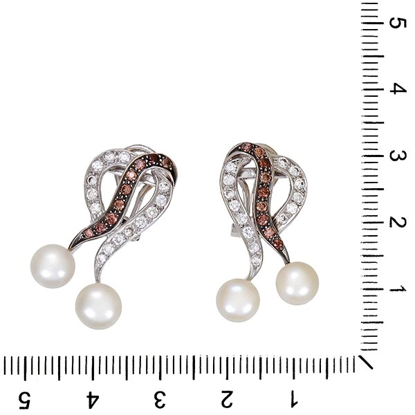 Steckhänger, 18K, Weißgold, Zirkonia, Perlen