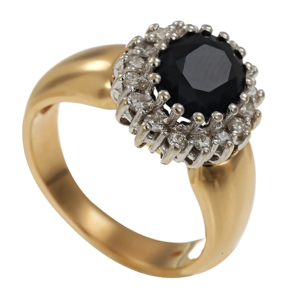 Ring, 14K, Gelb-/Weißgold, Brillant, Saphir