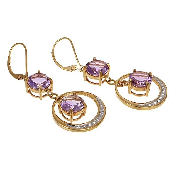 Ohrringe, 14K, Gelb-/Weißgold, Zirkonia, Amethyst