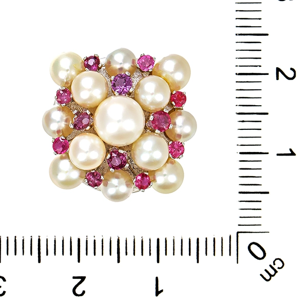 Verkürzer, 14K, Weißgold, Perlen, Rubine