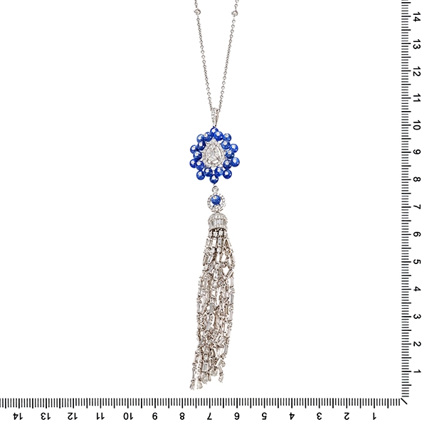 Collier, 18K, Weißgold, Saphir, Brillanten, Diamanten