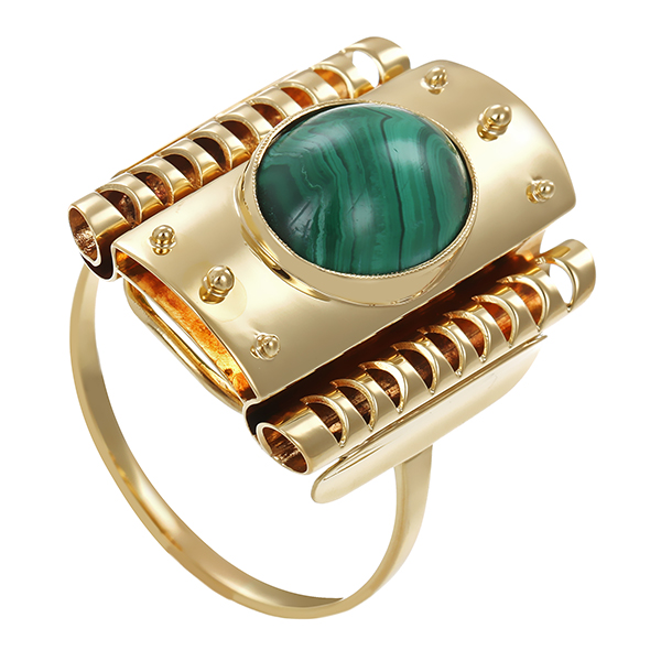 Ring, 14K, Gelbgold, Malachit