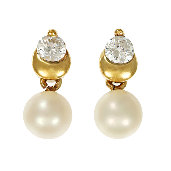 Steckhänger, 8K, Gelbgold, Perlen, Zirkonia