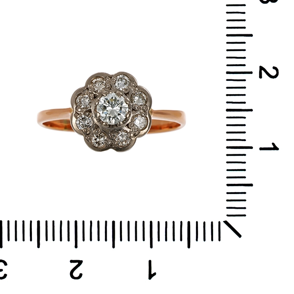 Ring, 14K, Rot-/Weißgold, Brillant, Antikstil