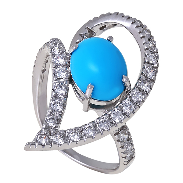 Ring, 18K, Weißgold, Zirkonia, Türkis rekonstruiert
