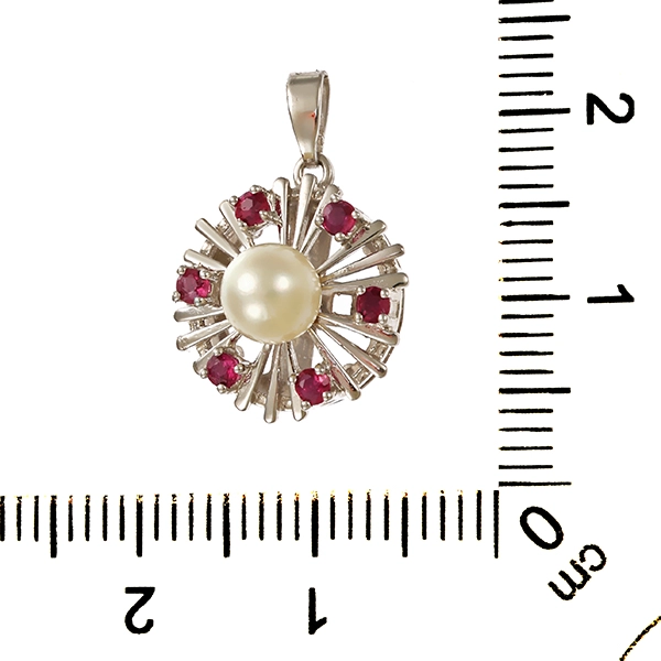 Anhänger, 14K, Weißgold, Perle, Rubine