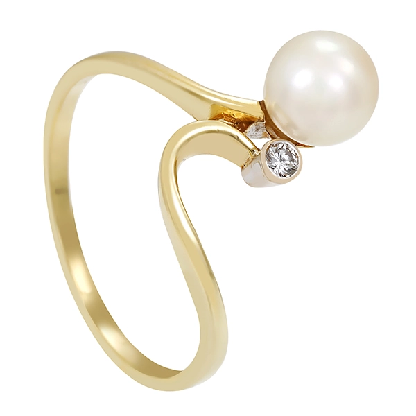 Ring, 14K, Gelbgold, Perle, Brillant