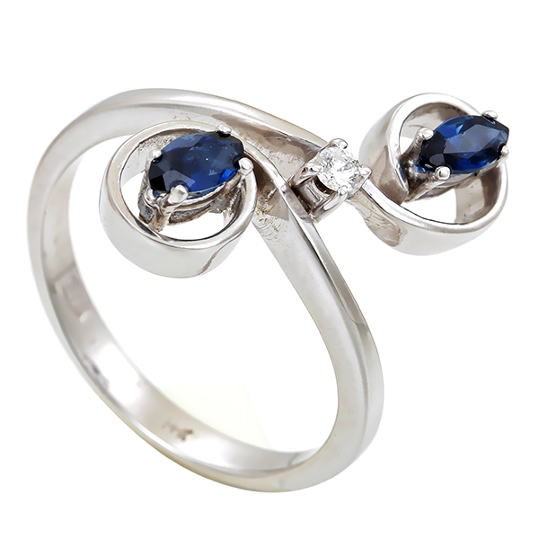 Ring, 14K, Weißgold, Saphir, Brillant