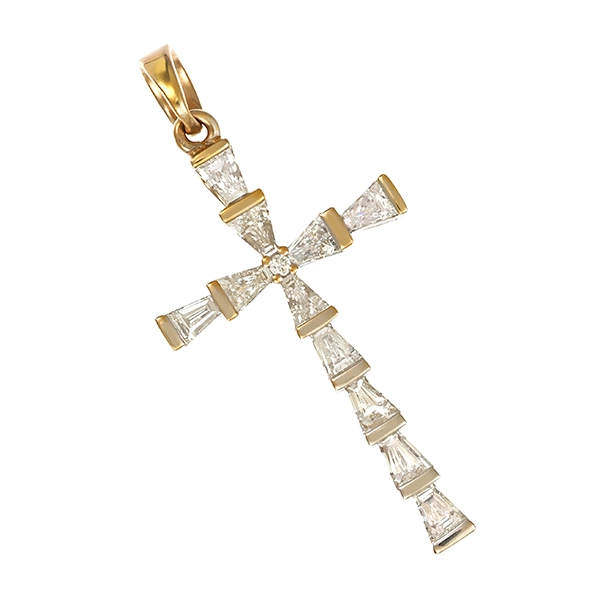 Anhänger, 14K, Gelb-/Weißgold, Brillant, Diamanten, Kreuz