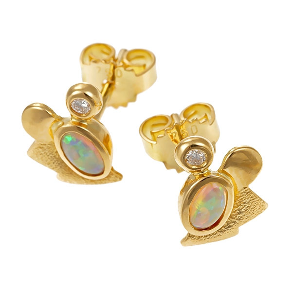 Ohrstecker, 18K, Gelbgold, Brillanten, Opale
