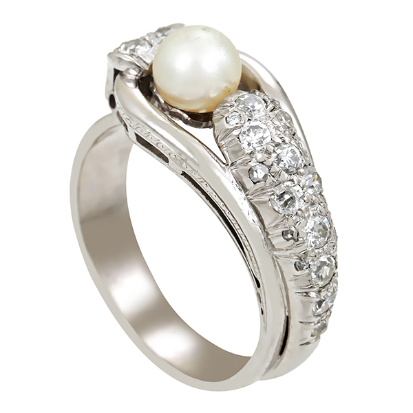 Ring, 14K, Weißgold, Perlen, Diamanten