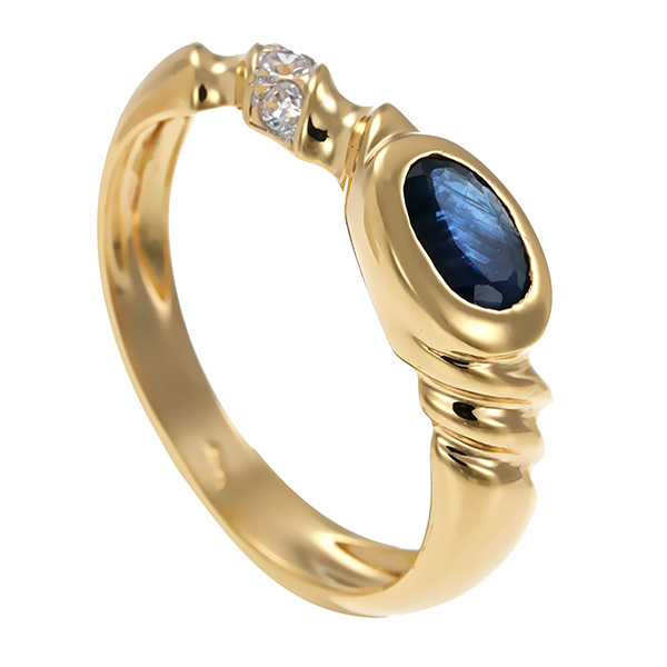 Ring, 14K, Gelbgold, Zirkonia, Synth. Saphir