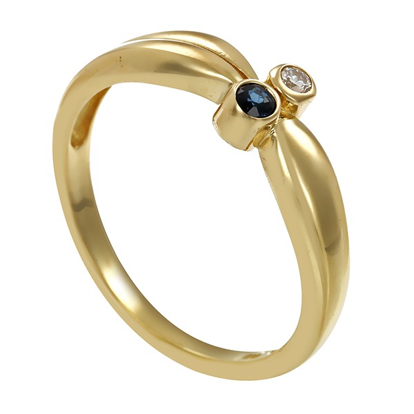 Ring, 14K, Gelbgold, Saphir, Brillant