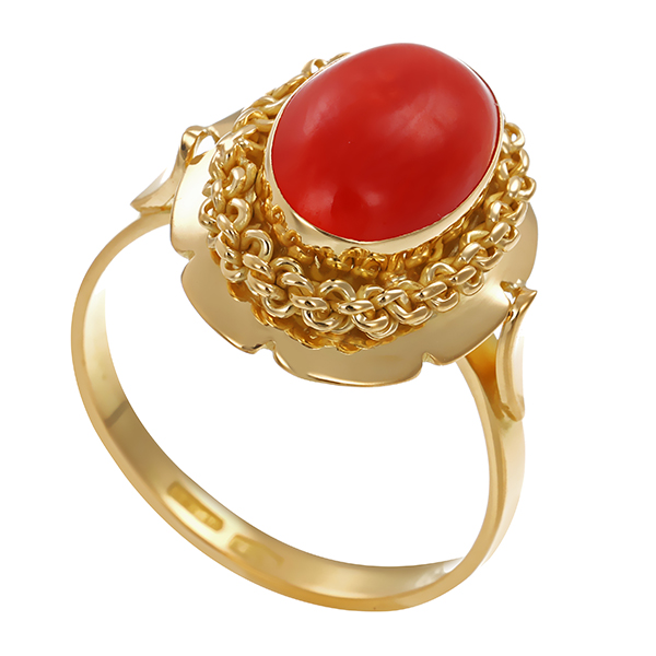 Ring, 18K, Gelbgold, Koralle