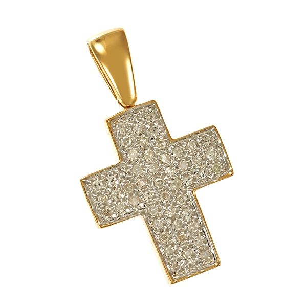 Anhänger, 14K, Gelb-/Weißgold, Brillanten, Kreuz