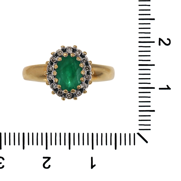 Ring, 9K, Gelb-/Weißgold, Smaragd, Diamant