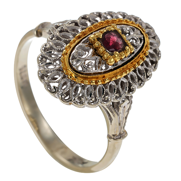 Ring, 18K, Gelb-/Weißgold, Granat