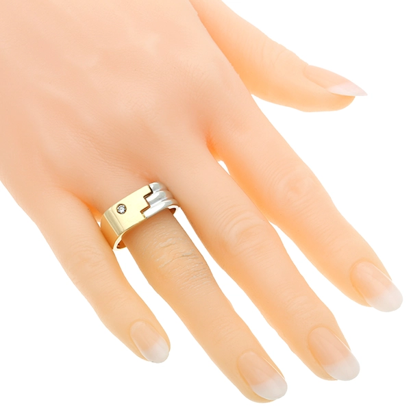 Herrenring, 18K, Gelb-/Weißgold, Brillant