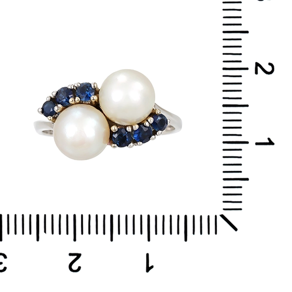 Ring, 14K, Weißgold, Perle, Saphir