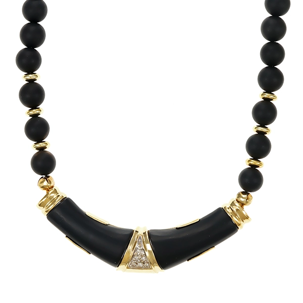 Collier, 14K, Gelbgold, Brillant, Onyx