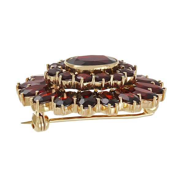 Brosche, 8K, Gelbgold, Granat
