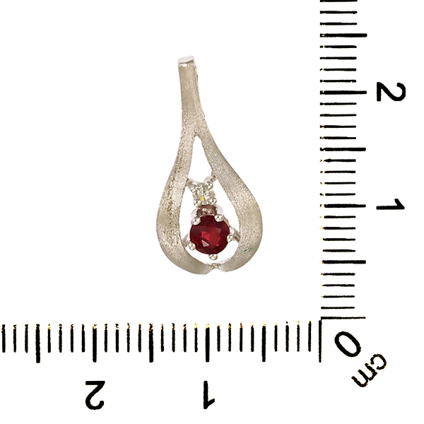 Anhänger, 14K, Weißgold, Rubin, Diamant