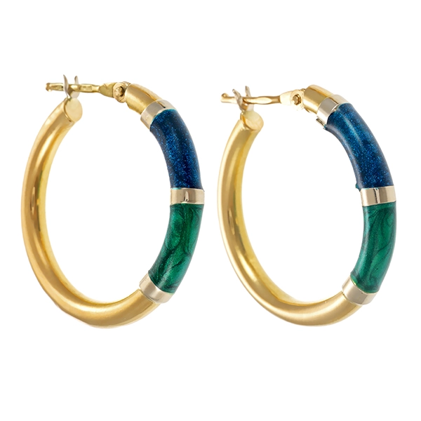 Creolen, 18K, Gelbgold, Emaille