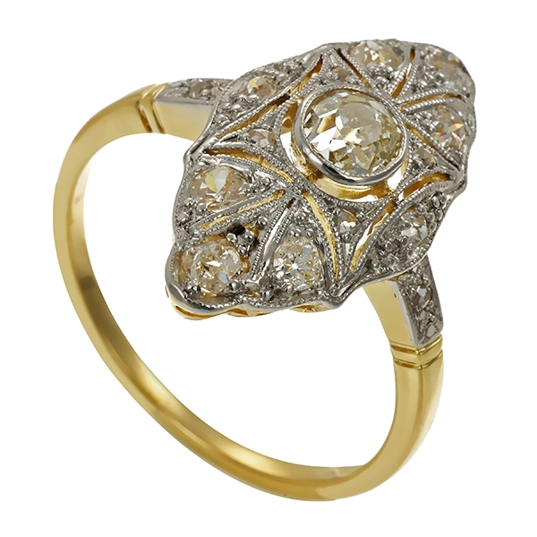 Ring, 14K, Gelb-/Weißgold, Diamanten, Art Deko