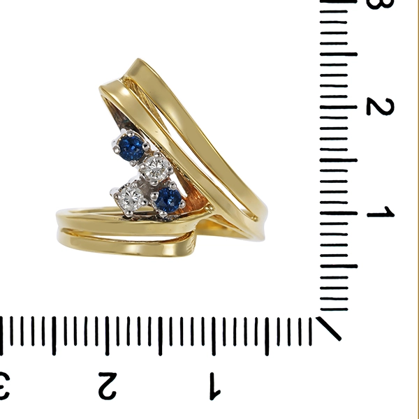 Ring, 14K, Gelb-/Weißgold, Saphire, Brillanten