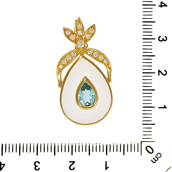 Anhänger, 14K, Gelbgold, Bergkristall, Aquamarin, Brillant