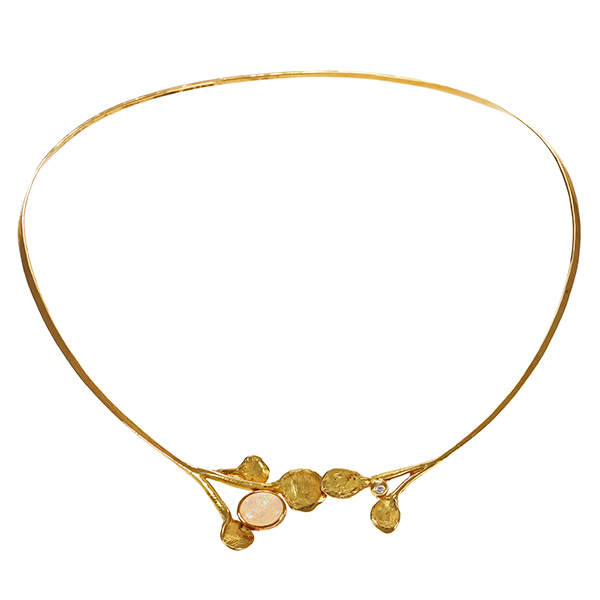 Collier, 18K, Gelbgold, Opal, Brillant