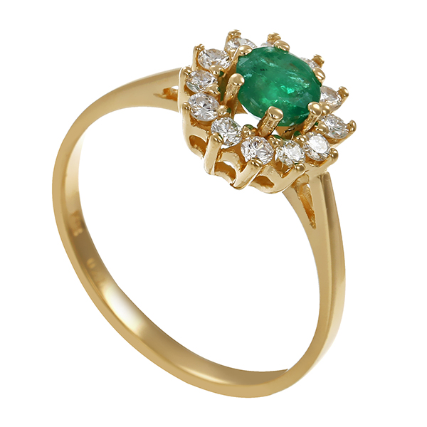 Ring, 14K, Gelbgold, Smaragd, Brillanten