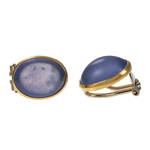 Ohrclipse, 18K, Gelbgold, Calcedon