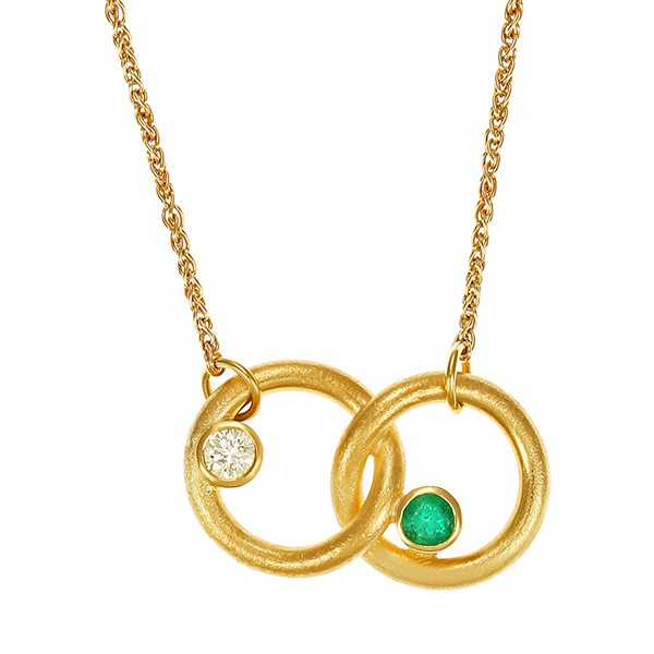 Collier, 14K und 18K, Gelbgold, Smaragd, Brillant