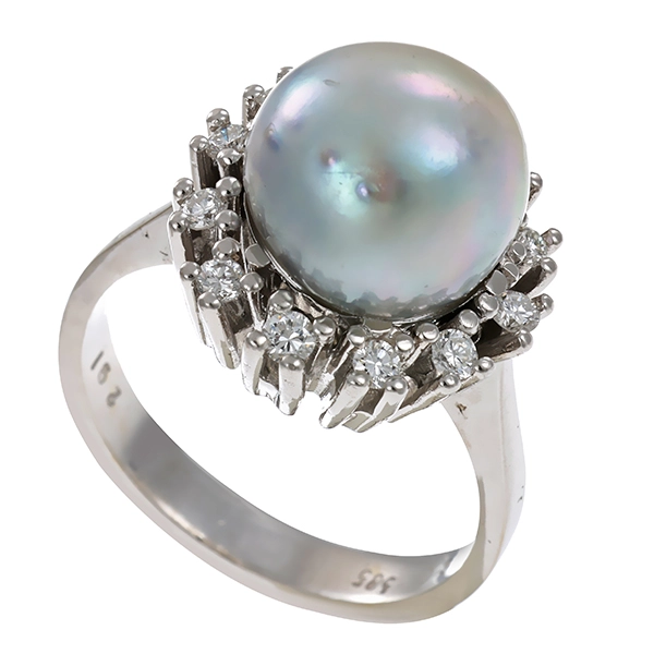 Ring, 14K, Weißgold, Perle, Brillanten