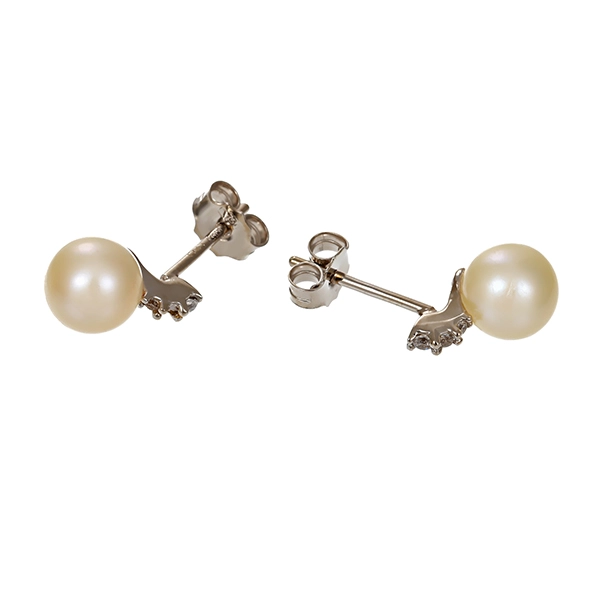 Ohrstecker, 18K, Weißgold, Perlen, Zirkonia