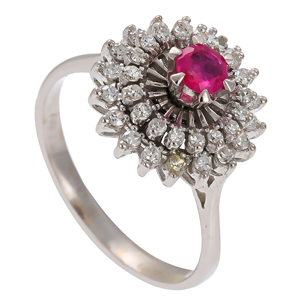 Ring, 18K, Weißgold, Diamant, Rubin