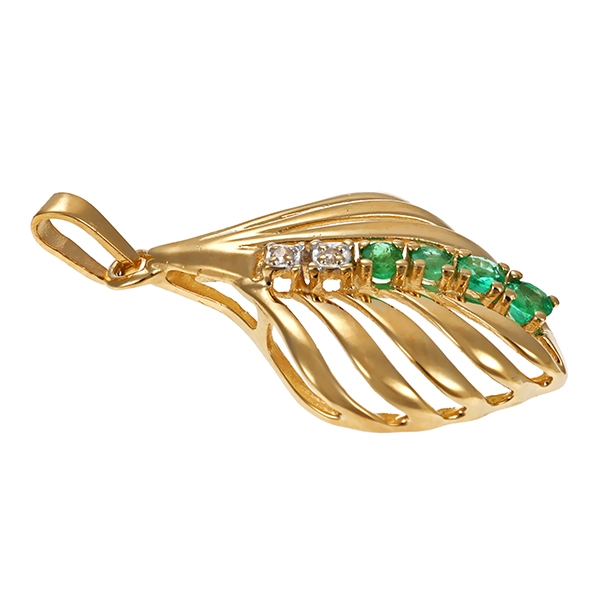 Anhänger, 14K, Gelbgold, Diamanten, Smaragde