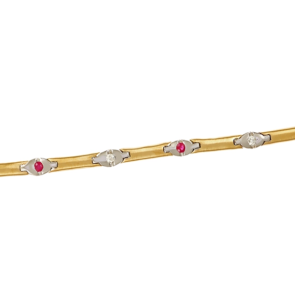 Armband, 14K, Gelb-/Weißgold, Rubine, Brillanten
