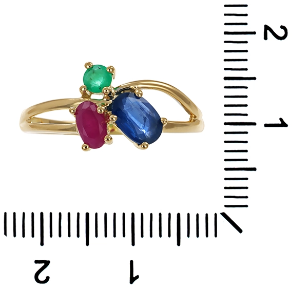Ring, 14K, Gelbgold, Rubin, Saphir, Smaragd