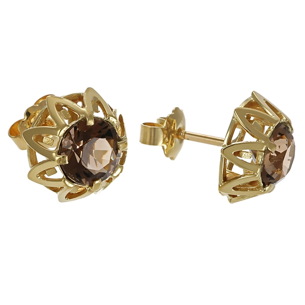 Ohrstecker, 14K, Gelbgold, Rauchquarz