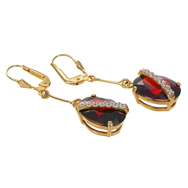 Ohrhänger, 14K, Gelbgold, Granat, Zirkonia