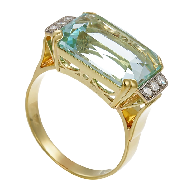 Ring, 14K, Gelb-/Weißgold, Aquamarin, Diamanten