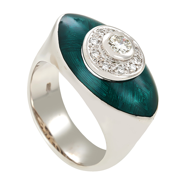 Ring, 18K, Weißgold, Brillanten, Emaille