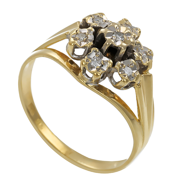 Ring, 14K, Gelb-/Weißgold, Diamanten
