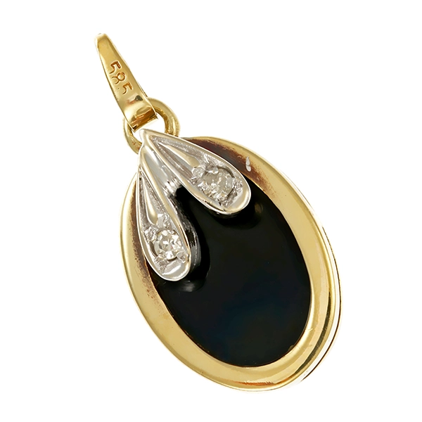 Anhänger, 14K, Gelb-/Weißgold, Onyx, Diamanten