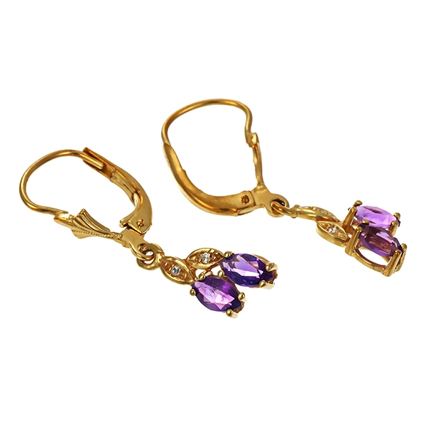 Ohrhänger, 8K, Gelbgold, Amethyst, Diamanten