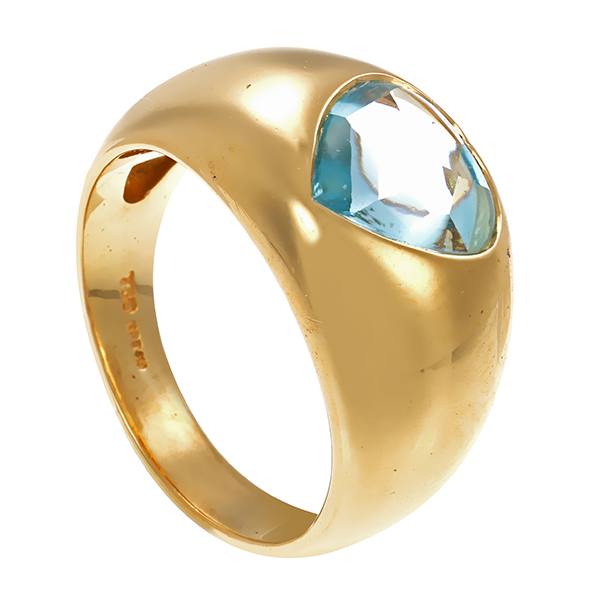 Ring, 18K, Gelbgold, Topas blau, Herz