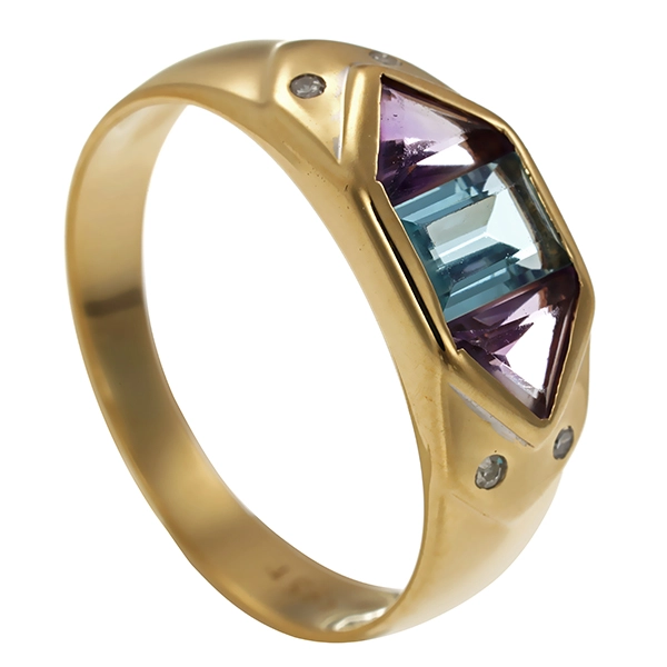 Ring, 14K, Gelb-/Weißgold, Amethyst, Blautopas