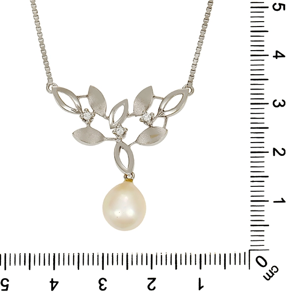Collier, 14K, Weißgold, Perle, Brillanten